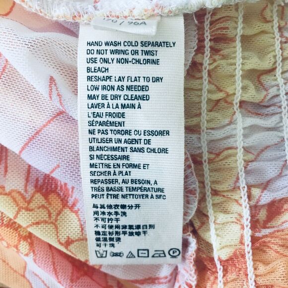 FREE PEOPLE  Orange Yellow Floral Ruffled L/S Mesh Smocked Cropped Blouse Top M - Picture 6 of 8